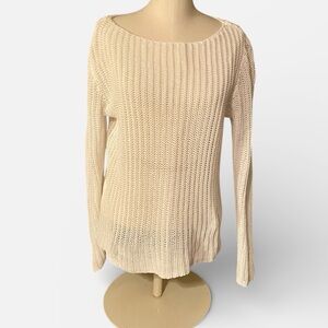 LAUREN RALPH LAUREN WHITE COTTON SWEATER SIZE XL OPEN STITCH BEACHY FRESH CLEAN